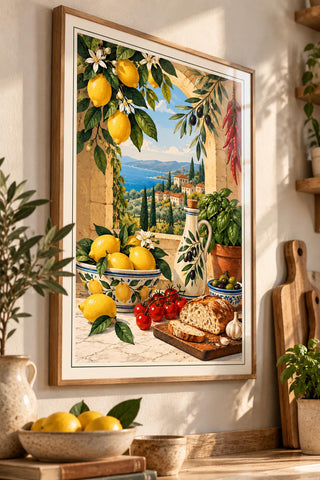 Mediterranean Kitchen Wall Art Set of 3, Lemon Olive Botanical Prints