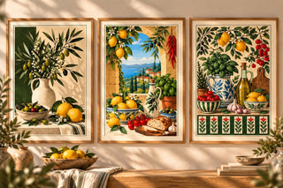 Mediterranean Kitchen Wall Art Set of 3, Lemon Olive Botanical Prints