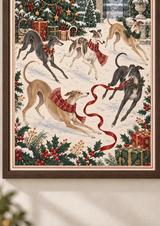 Greyhound Christmas Print, Festive Dog Wall Art