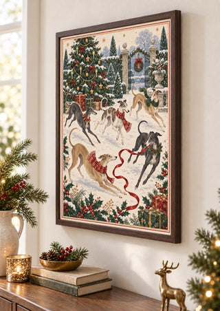 Greyhound Christmas Print, Festive Dog Wall Art