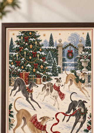 Greyhound Christmas Print, Festive Dog Wall Art