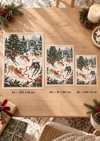 Greyhound Christmas Print, Festive Dog Wall Art