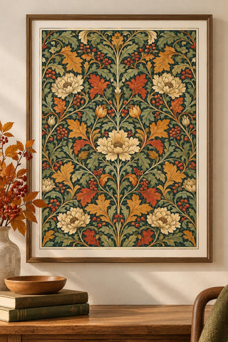 William Morris Autumn Print, Green Orange Style