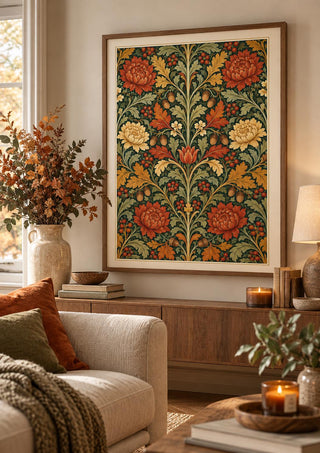 William Morris Inspired Autumn Print, Burnt Orange