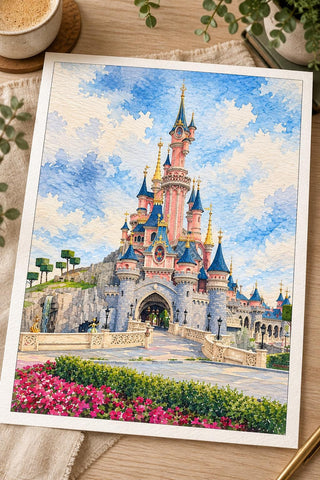 Disneyland Paris Castle Watercolour Print, Wall Art