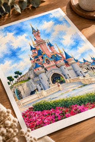 Disneyland Paris Castle Watercolour Print, Wall Art