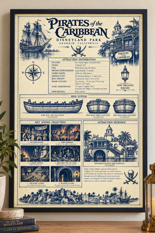 Pirates of the Caribbean Blueprint Print, Disneyland Anaheim Poster,