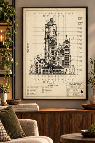 Tower of Terror Blueprint Print, Hollywood Tower Hotel Poster