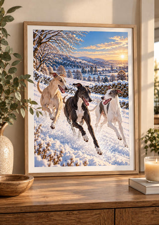Greyhound Snow Print, Winter Dog Poster