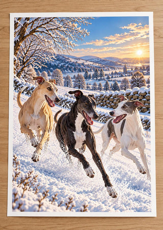 Greyhound Snow Print, Winter Dog Poster