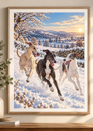 Greyhound Snow Print, Winter Dog Poster