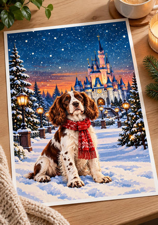 Christmas Springer Spaniel Print, Fairytale Castle Wall Art
