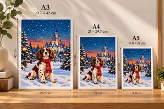 Christmas Springer Spaniel Print, Fairytale Castle Wall Art