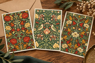 Set of 12 A6 Botanical Postcards – 3 Vintage Floral Designs, William Morris