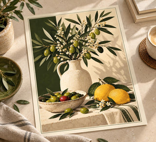 Mediterranean Kitchen Wall Art Set of 3, Lemon Olive Botanical Prints