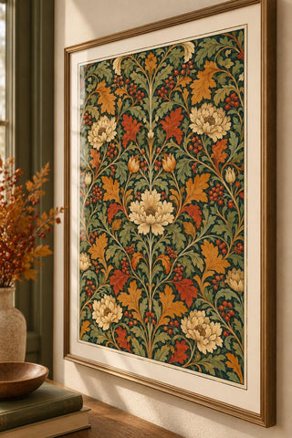 William Morris Autumn Print, Green Orange Style