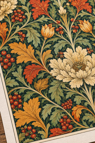 William Morris Autumn Print, Green Orange Style