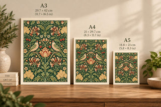 William Morris Style Botanical Print, Floral Bird Green Decor