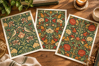 William Morris Style Gallery Wall Set of 3 Prints, Autumn Botanical