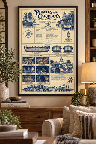Pirates of the Caribbean Blueprint Print, Disneyland Anaheim Poster,