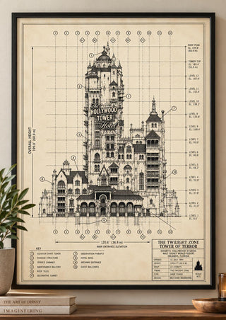 Tower of Terror Blueprint Print, Hollywood Tower Hotel Poster