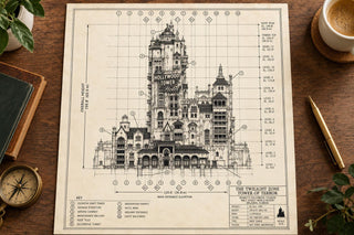 Tower of Terror Blueprint Print, Hollywood Tower Hotel Poster