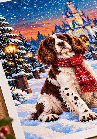 Christmas Springer Spaniel Print, Fairytale Castle Wall Art