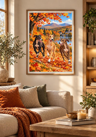 Greyhound Autumn Wall Art Print