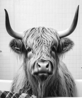 Highland Cow In A Bath - Tempered Glass Wall Art