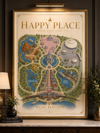 Disney World Orlando Magic Kingdom Map Happy Place, Vintage Inspired Wall Art | Premium A4 & A3 Poster