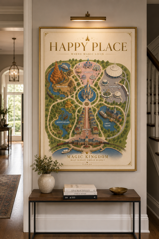 Disney World Orlando Magic Kingdom Map Happy Place, Vintage Inspired Wall Art | Premium A4 & A3 Poster