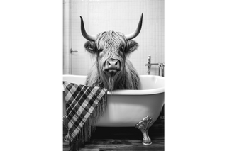 Highland Cow In A Bath - Tempered Glass Wall Art