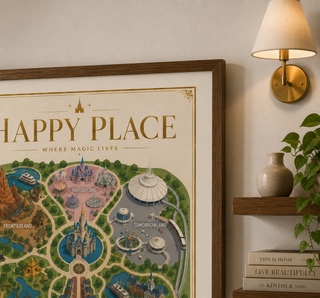 Disney World Orlando Magic Kingdom Map Happy Place, Vintage Inspired Wall Art | Premium A4 & A3 Poster