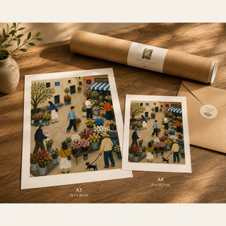 French Village Wall Art Set of 3 | Cottagecore Folk Art Prints | A4 & A3