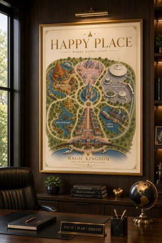 Disney World Orlando Magic Kingdom Map Happy Place, Vintage Inspired Wall Art | Premium A4 & A3 Poster