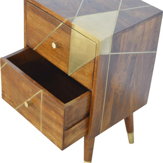 Gold Geometric Chestnut Bedside Cabinet, Bedroom Furniture image 2